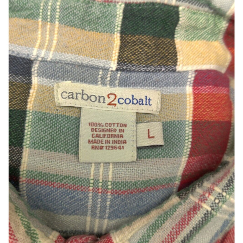 Carbon 2 Cobalt Shirt Men Large Blue‎ Plaid Textured Button Long Sleeve Cotton - Picture 4 of 10